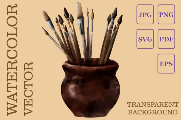 Art Brushes in a Pot Vector Watercolor for Branding and Marketing