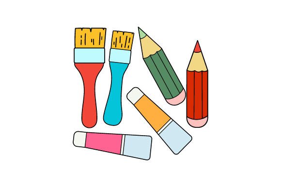 Assorted Pencils, Paint Tubes, and Brushes for Crafts