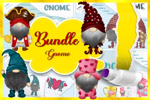 Bundle Gnome Character Design Style PNG for Branding and Packaging