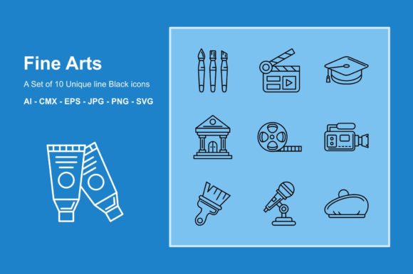 Fine Arts Line Black Icon Set for Crafting and Graphics