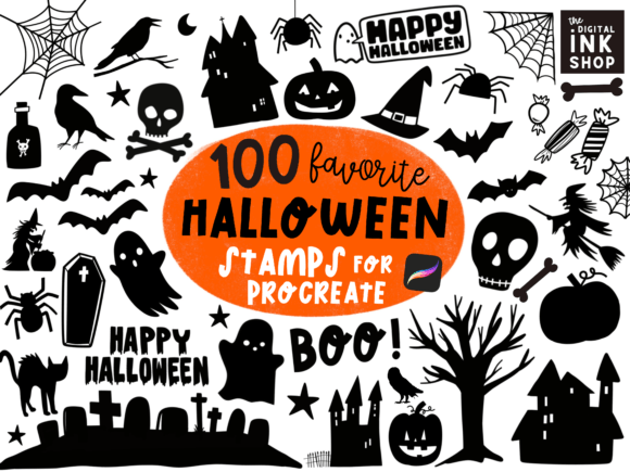 Halloween Procreate Stamps Bundle for Crafts and Graphics