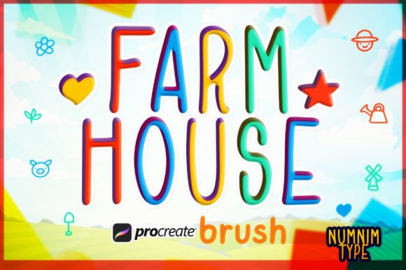 Procreate Brush Stamp Farm House Kid a-Z Graphics