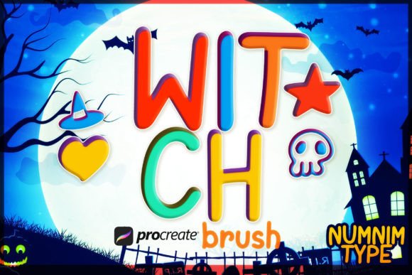 Procreate Brush Witch Kids Alphabet a-Z for Graphics and Branding