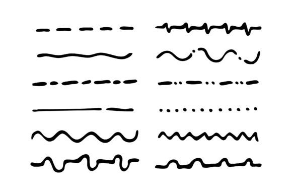 Set of Artistic Line Using Pen Brushes for Decorative Graphics