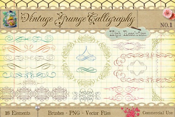 Vintage Calligraphy Clip Art Brushes for Graphics and Illustrations
